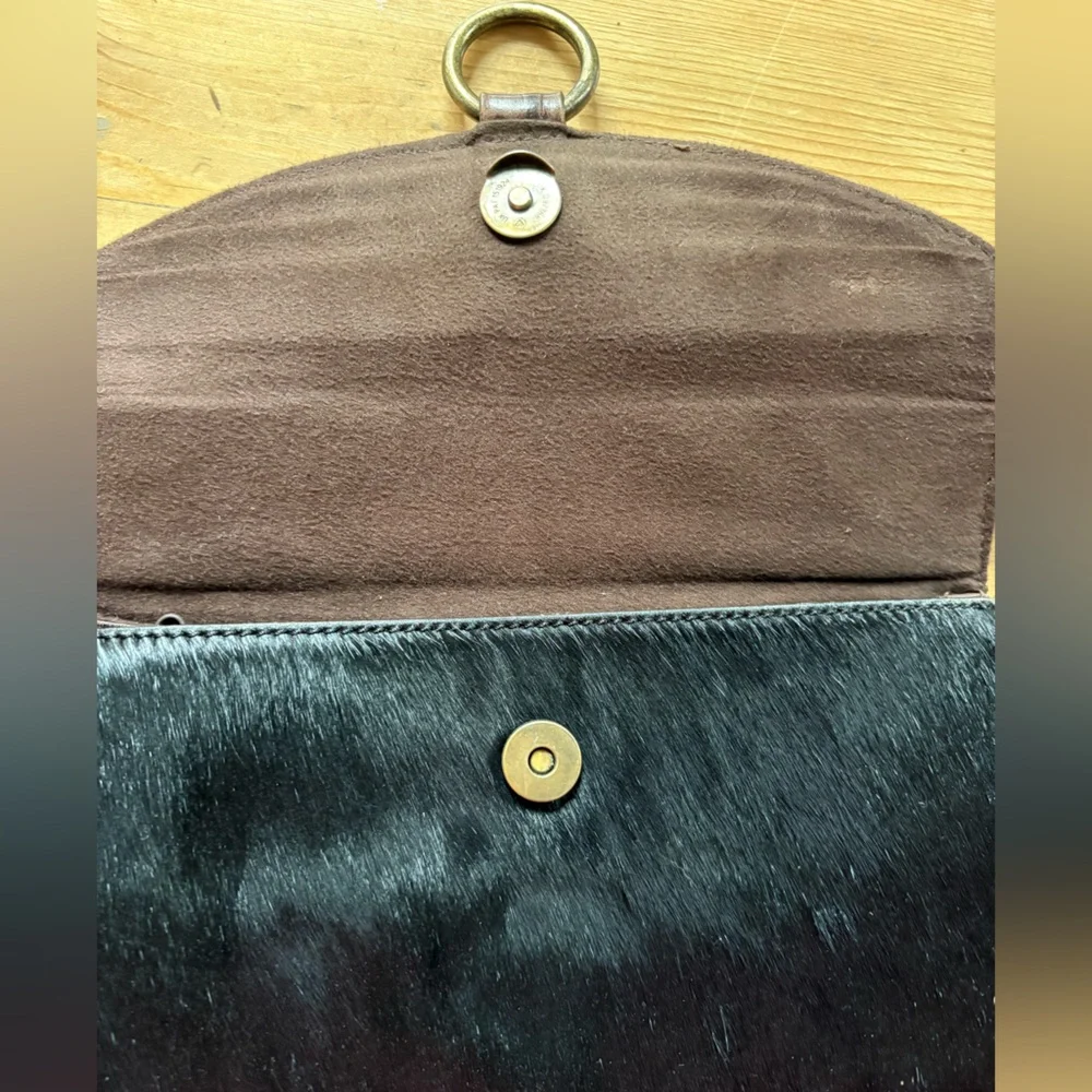 Vintage 90s Preston & York Brown Croc Embossed Leather Black Calf Hair Purse Bag